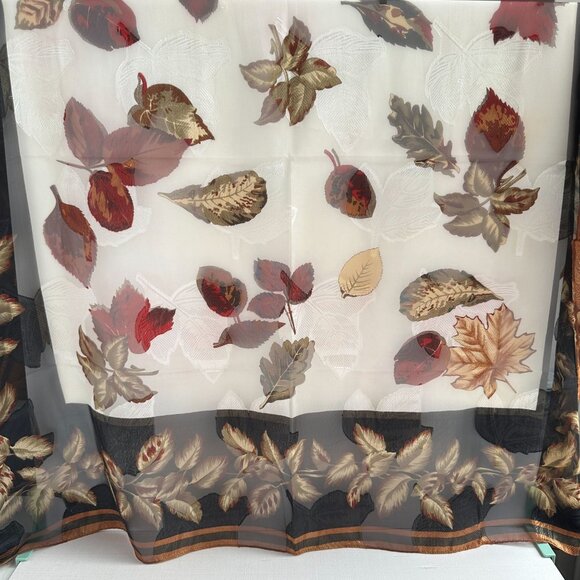 Vintage Liz Claiborne Scarf, 33 x 33 Autumn Leaf Print Square, Sheer Polyester - Picture 3 of 9